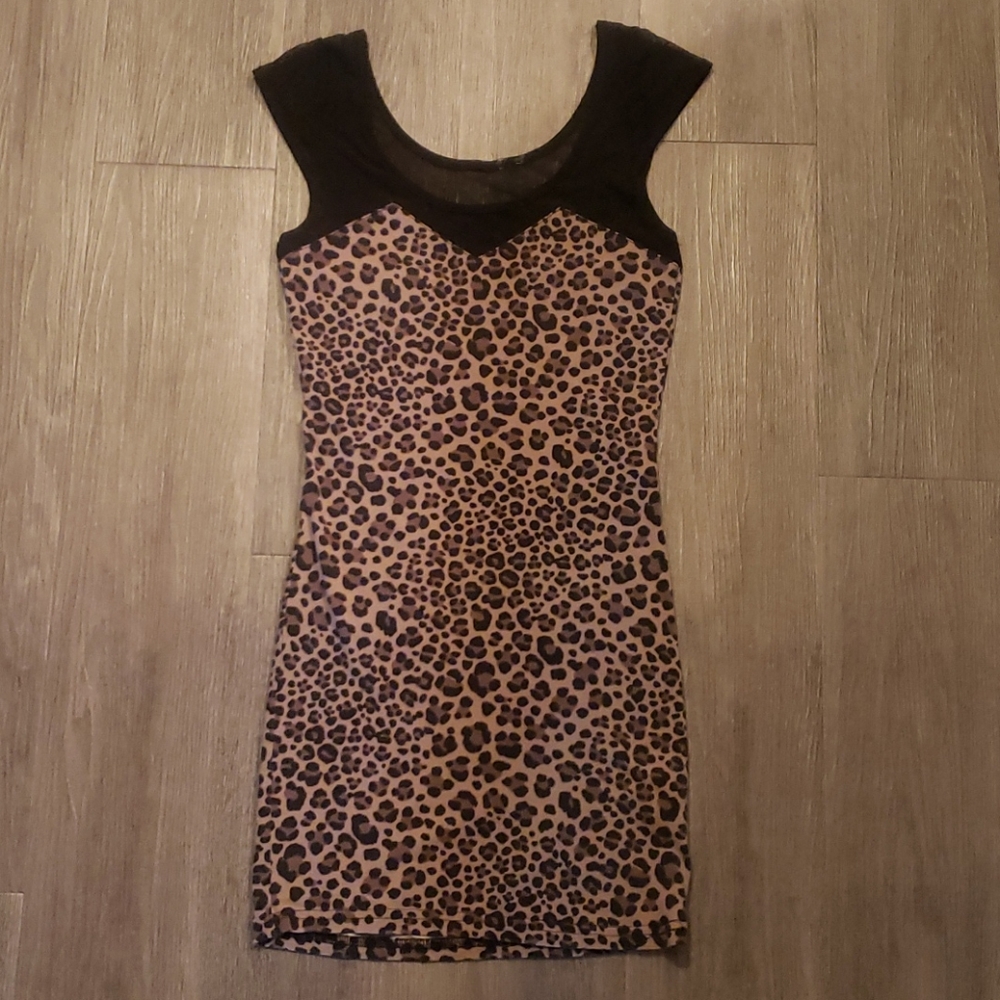 Leopard dress with mesh top